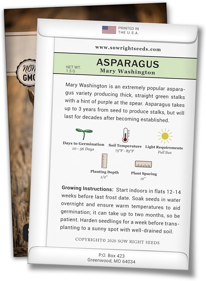 Sow Right Seeds - Mary Washington Asparagus Seed for Planting - Non-GMO Heirloom Packet with Instructions to Plant an Outdoor Home Vegetable Garden - Classic Perennial Stalks with Hearty Flavor (1)