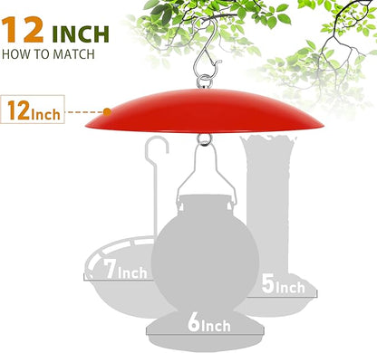12" Hummingbird Feeder Shade Cover,Bird Feeders Dome Rain Cover,Hummingbird Umbrella for Shepherd's Hook Outdoors(Red) 2 Pack