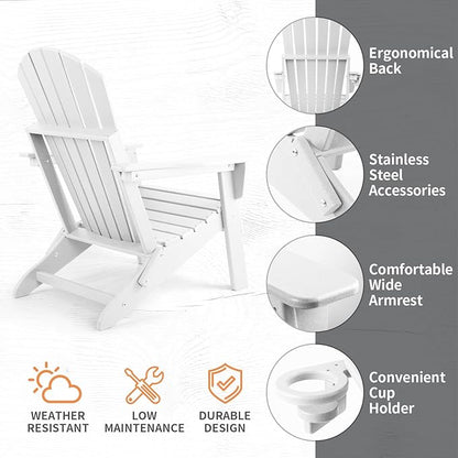 FUNBERRY Folding Adirondack Chair Set of 2, All Weather HDPE Fire Pit Chairs with Cup Holder for Outdoor