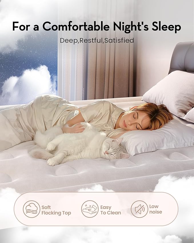 OhGeni Air Mattress Full with Built in Pump, Ideal Alternative to a Bed, 18'' Raised Comfortable Blow Up Colchones Inflables Mattress for Home, Guests, Foldable Portable Bed for Adults, 600 lbs