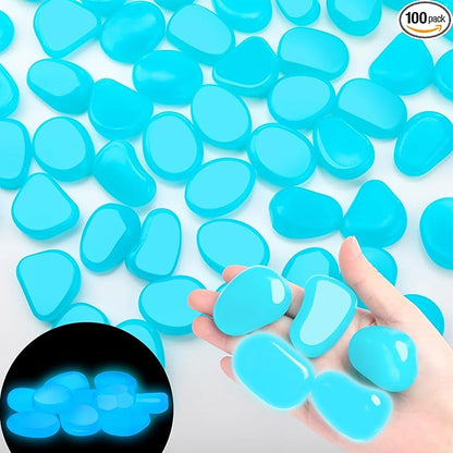 Landical 100 Pcs Large Glow in The Dark Rocks Pebbles Outdoor Fish Tank Rocks Aquarium Gravel Luminous Stones for Walkway Succulent Plant Halloween Decor (Light Blue,1.8 Inch)