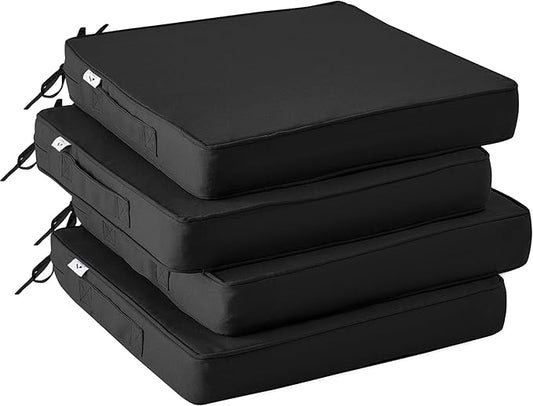 Outdoor Chair Cushions Set of 4,Waterproof Outdoor Seat Cushions for Patio Furniture,Patio Chair Cushion with Handle and Ties, Square Out Door Chair Pads,17" x 16" x 2", Black