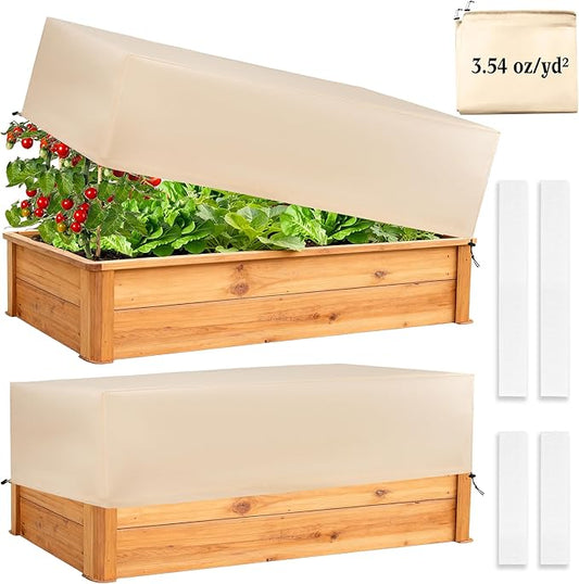 Plant Covers Freeze Protection 2 Pack with Elastic Drawstring & Magic Tape, 3.54 oz/yd² Cold Winter Frost Blanket Planter Box Cover for Raised Garden Bed Flower Pot, 43.3 x 15.7 x 17.7INCH