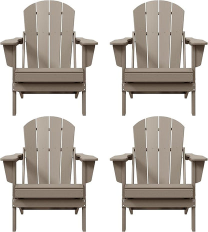 Westin Outdoors Laguna WO Home Furniture Adirondack Chair 4 PC Set Classic Outdoor Patio Folding Chair for Bon Fire Pit Lawn Backyard Beach Plastic Weather-Resistant (WeatherWood)