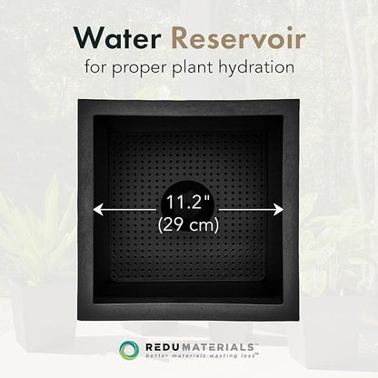 Tierra Verde Indoor & Outdoor Self-Watering Square Planter, Citadel Horizon, 13.5" x 14", Black - Planting Containers for Plants and Flowers - Gardening and Landscaping Accessories