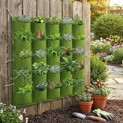 WFIST Vertical Hanging Planter Bag, Breathable Felt Wall Garden Planter with Metal Grommets, Indoor/Outdoor Space-Saving Herb & Flower Growing Pouch (25-Pocket)