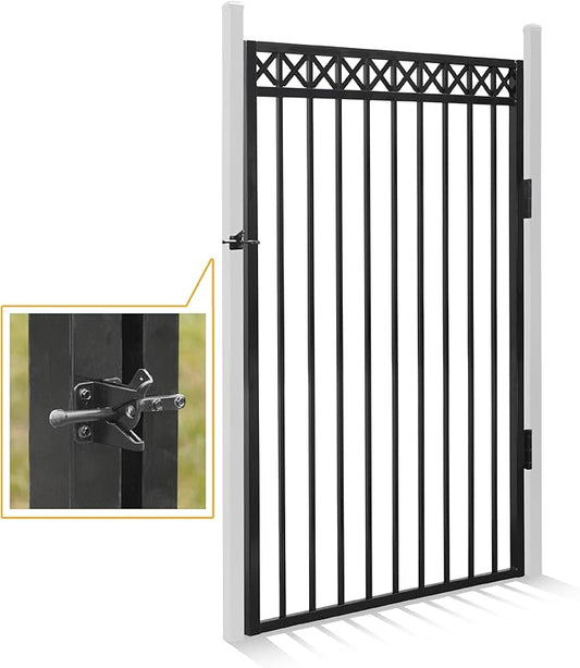 Fencer Wire Heavy Duty Flat Top X-Pattern Decorative Fence Gate, 6FT Height x 4FT Width Outdoor Fence Gate, Outdoor Anti-Rust Metal Steel Gate for Fencing Barrier, Garden Gate with Gate Lock