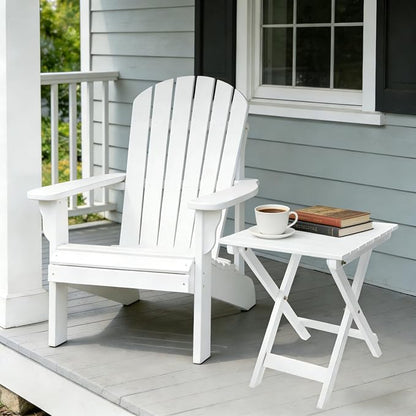 Outdoor Wooden Side Table, Folding Patio End Table, Small Square Furniture Table for Adirondack Chair, Balcony, Porch, Acacia Wood, No Assembly, White