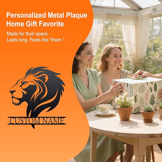 Personalized Metal Lion Name Sign – Custom Wall Art with Majestic Animal Design, Durable Outdoor & Indoor Home Decor – Unique Housewarming & Wedding Gift for Couples, Families, and Friends Style3