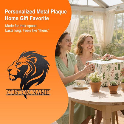 Personalized Metal Lion Name Sign – Custom Wall Art with Majestic Animal Design, Durable Outdoor & Indoor Home Decor – Unique Housewarming & Wedding Gift for Couples, Families, and Friends Style3
