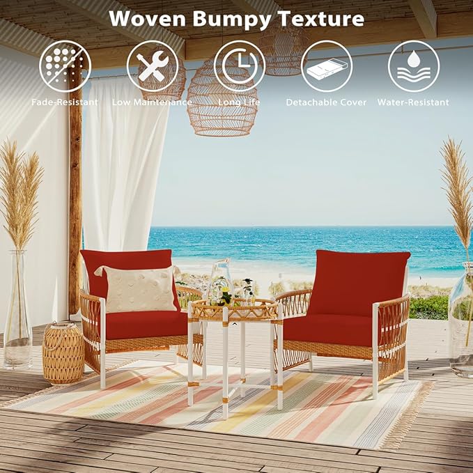 Sundale Outdoor Olefin Deep Seat Cushion Set of 2, Patio Chair Cushion and Pillow, Water-Resistant Sectional Sofa Pad with Straps Red, 23 x 26 x 4 Inches