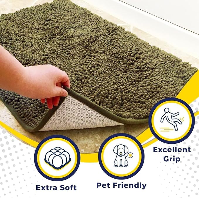 Muddy Mat® | Super Water Absorbent Door Mat Indoor, Microfiber Quick Dry Chenille Entryway Rug, Slip Resistant Front Door Mat, Indoor Mats for Entryway, Machine Washable Pet Rug, Sage 24" x 120"