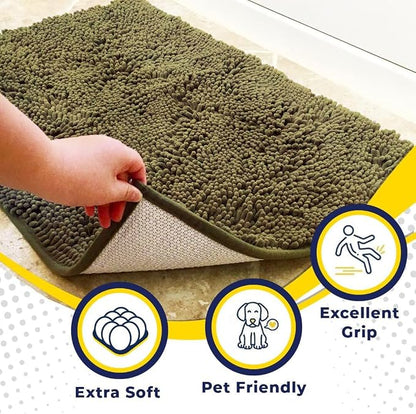 Muddy Mat® | Super Water Absorbent Door Mat Indoor, Microfiber Quick Dry Chenille Entryway Rug, Slip Resistant Front Door Mat, Indoor Mats for Entryway, Machine Washable Pet Rug, Sage 24" x 60"