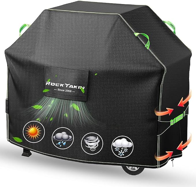 ROCKTAKIN Heavy Duty Grill Cover, BBQ Gas Grill Cover for Outdoor, Waterproof UV & Fade Resistant Windproof Barbecue Cover with Air Vents for Weber Charbroil Nexgrill and More (48" L x 27" W x 42" H)