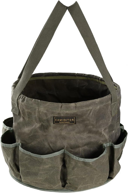 Heavy Duty Self-Standing Tool Bag with 8 Pockets, 8-Gallon Manually Collapsible for Garden/Camping/Car Trunk Storage | ArmyGreen