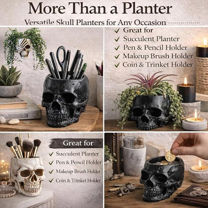 Resin Air Plant Holders,Tilandsia Container,Gothic Skeleton Planter,Halloween Plant Pot,Tillandsia Pot, Skull Table Top Display Planters for Air Plants and Other Mini Plants (White No.1, 7*5*3.2'')