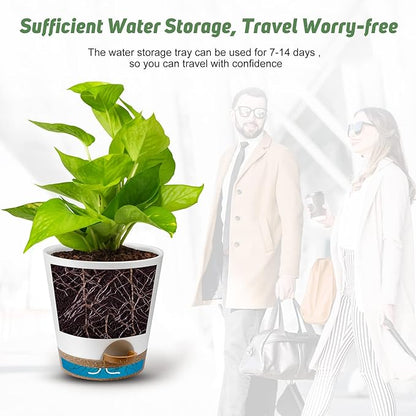 YNNICO Indoor Self Watering Planters with Drainage Holes and Saucers, 8, 7, 6.5, 6, 5.5, 5 Inches, White, 6 Pots