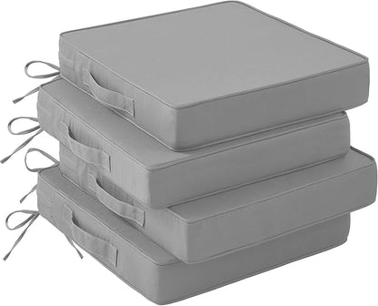 IASEAHK Patio Chair Cushions, 19" x 19" x 3" Outdoor Chair Cushions Set of 4, Waterproof Outdoor Cushions for Patio Furniture, Outdoors Seat Cushions Set of 4 with Handle and Ties, Light Grey