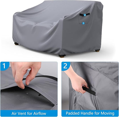 Heavy Duty Patio Sofa Cover, Mrrihand 2-Seater Outdoor Sofa Loveseat Cover, Outdoor Patio Furniture Cover with Air Vent and Handles, 90" W×34" D×32" H, Grey