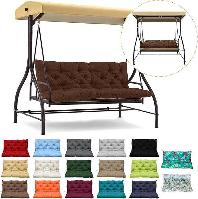 Replacement Cushions for Outdoor Swing, Outdoor Cushions for Patio Furniture with Backrest, Waterproof Thicken 4" Porch Swing Cushions, for Outdoor Patio Garden Furniture(Brown 40 * 47 in)