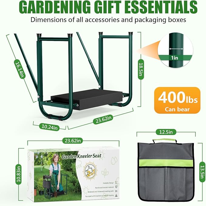 seasky Foldable Garden Kneeler and Seat, Anti-Tipping Heavy Duty 400 lbs Capacity, Widened Thick Soft Kneeling Pad, Gardening Stool with Tool Bag, Gifts for Women Seniors Parents