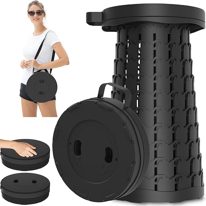 Upgraded 18.1" Collapsible Stool with Adjustable Strap,Lightweight Folding Stool,Load Capacity 600lbs,Retractable Camping Stool Portable Folding Chair or Travel Footrest for Outdoor Fishing Hiking BBQ