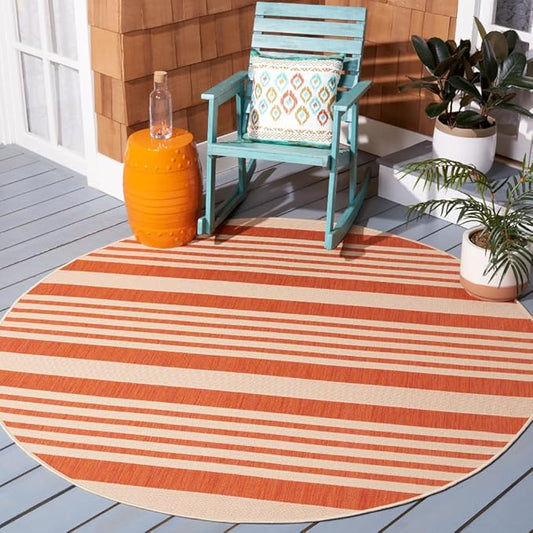 SAFAVIEH Washable Rug Outdoor Courtyard Collection - 7'10" Round, Terracotta & Beige, Non-Shedding & Easy Cleaning, Ideal for Patio, Backyard, Mudroom (CY6062-241)