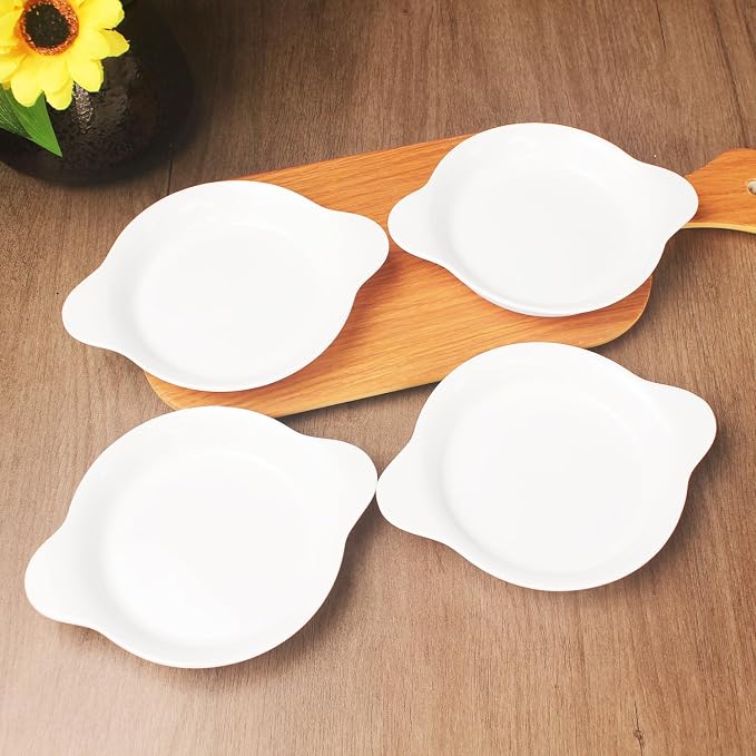 Round Au Gratin Baking Dishes, Set of 4, Porcelain Baking Dish Oven Safe Roasting Lasagna Pan, Ceramic Bakeware Ideal for Crème Brulee Casserole, Lasagna, Gratin, Broiling, Roasting, and