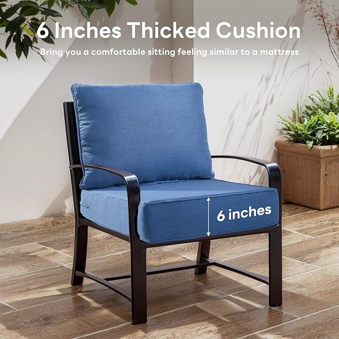 Luxury 6" Thicker Outdoor Chair Cushion 5 Sets - 24" *24" *6" Waterproof Patio Furniture Cushions with Removable Cover, 28D High Density Sponge Filling Thicken Outdoor Patio Cushions - Blue