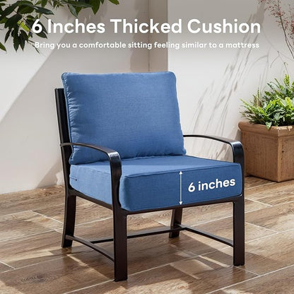 Luxury 6" Thicker Outdoor Chair Cushion 5 Sets - 24" *24" *6" Waterproof Patio Furniture Cushions with Removable Cover, 28D High Density Sponge Filling Thicken Outdoor Patio Cushions - Blue