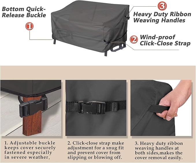 Porch Shield Waterproof Outdoor Bench Sofa Cover – Patio 2 Seater Loveseat Cover 56W x 31D x 33H inch, Black