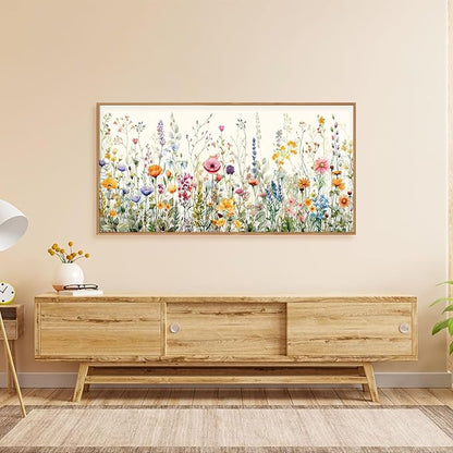 FWIEXA Floral Canvas Wall Art, Framed Wildflower Pictures Wall Decor, Large Flower Prints, Colorful Botanical Artwork, Watercolor Painting 20x40 Inches for Living Room, Bedroom, Office, Home