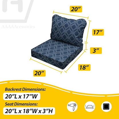 AAAAAcessories Outdoor Seat Cushions for Chairs, Fade-Resistant, Waterproof Patio Furniture Replacement Cushions, 20" x 18" x 3" + 20" x 17", Slate Blue Vine Trellis