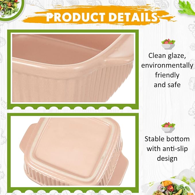 LemonRoad 4 Pcs Small Ceramic Baking Dishes with Dual Handles, 13.5 oz Oven Safe Individual Casserole Pan Ramekin Bowls Microwave Dishwasher Safe for Serving, Desserts Storage(Square)