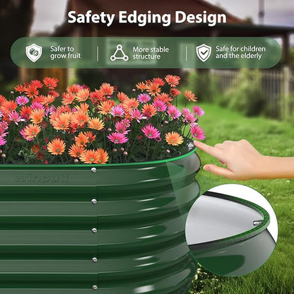 Winpull 8x2x1.5 ft Galvanized Steel Raised Garden Bed, Raised Garden Bed Kit, Galvanized Planter Box Outdoor, 18" Tall Oval Large Metal Raised Bed for Gardening Vegetables Flower Herb (Moss Green)
