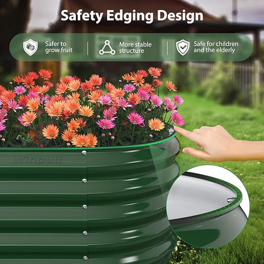 Winpull 8x2x1.5 ft Galvanized Steel Raised Garden Bed, Raised Garden Bed Kit, Galvanized Planter Box Outdoor, 18" Tall Oval Large Metal Raised Bed for Gardening Vegetables Flower Herb (Moss Green)