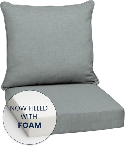 Arden Outdoor Foam Deep Seat Cushion Set (4-Pack), 24x24, Premium High-Density Foam, Never Flattens, Weather-Proof for Patio Chair Sofa Couch, Stone Grey Leala