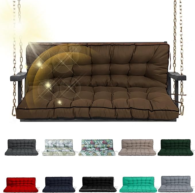 Porch Swing Cushion Three Seat, Waterproof Swing Cushions Replacement with Backrest, Outdoor Garden Furniture Patio 4" Thickened Cushions with Ties (Coffee, 40 x 71in)