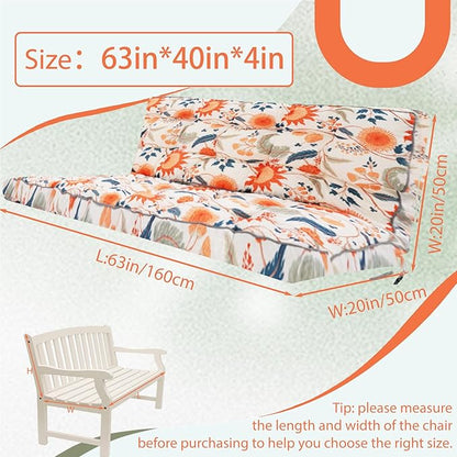 2/3 Seater Swing Replacement Cushion, Waterproof Porch Swing Cushions with Backrest, Thickened Bench Cushions for Outdoor Furniture, for Outdoor Patio Swing (Spring Warmth, 63 * 40in)