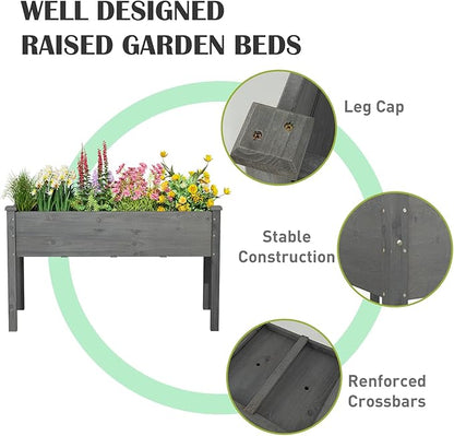 COSTWAY Raised Garden Bed, Elevated Wood Planter Box Stand with Legs for Vegetables, Flowers & Herbs, Standing Growing Bed for Backyard, Patio, Balcony, 48”L x 22”W x 30”H (Gray)