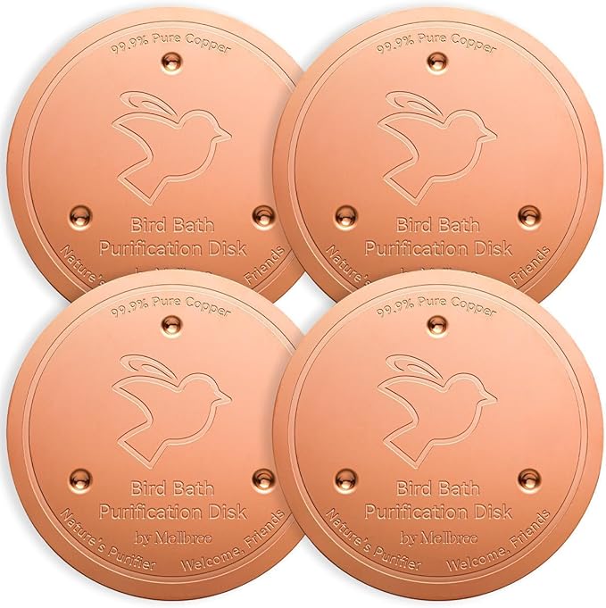 Mellbree 4-Pack Premium Copper Cleaning Disc, 0.6mm Thick 99.99% Pure Copper with Stable Triple-Point Support, All-Season Physical Water Care for Bird Baths