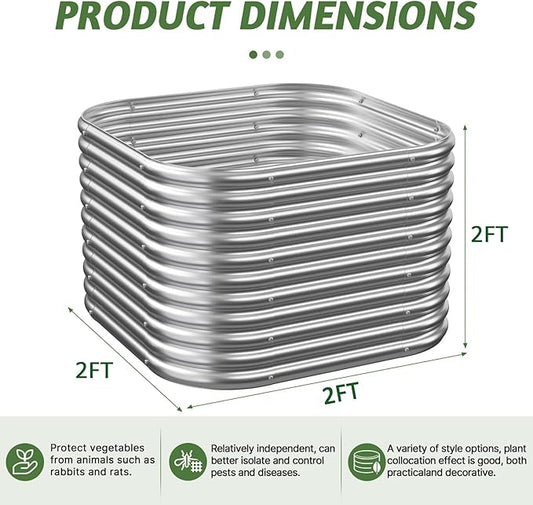 4 Pack Tall 2x2x2FT Corrugated Galvanized Steel Raised Garden Bed Outdoor, Metal Above Ground Garden Bed for Vegetables and Flowers, Raised Beds for Gardening