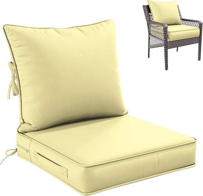 Premium Outdoor Seat Cushion Chair Cushions for Patio Furniture 22 L X 22 W X 4 H Waterproof & Fade Resistant Deep Seat and Backrest Cushion Set with Removable Covers for Chair, Sofa