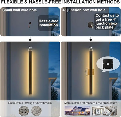 Outdoor Porch Light Set of 2, 39 Inch LED Wall Sconce, Black Modern Exterior Wall Light Fixture, IP65 Waterproof Lighting for Front Door, Side Porch, Single Garage