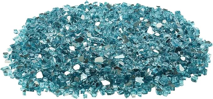 VEVOR Fire Glass, 20 LBS / 9 KG High-Temperature Resistant Fireplace Rocks, 1/2-Inch / 12.7 mm Reflective & Smokeless Firepit Glass Rock, High Luster Stone Landscaping for Fire Pit Table, Aqua Blue