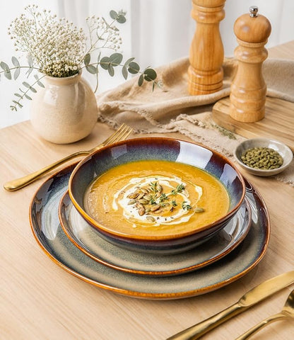 TheTerra Ceramic Dinnerware Sets for 4, 12 Pieces Porcelain Lightweight Plates and Bowls Sets, Scratch Resistant Dish Set, Oven & Microwave & Dishwasher Safe, Coca Mocha