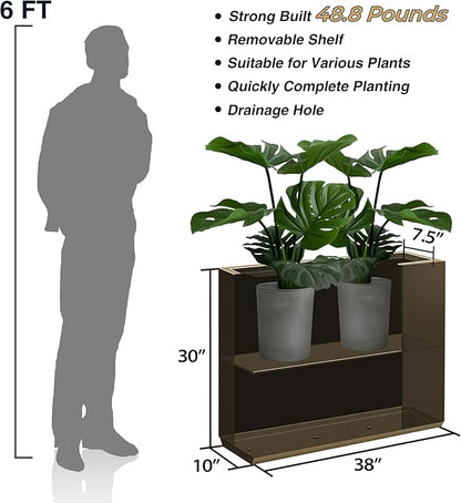 Wallowa Metallic Heavy Planter for Outdoor Plants, 38Lx10Wx30H Inches Tall and Long Metal Divider Planter Box for Outside & Indoor, No Assembly Required (Espresso)