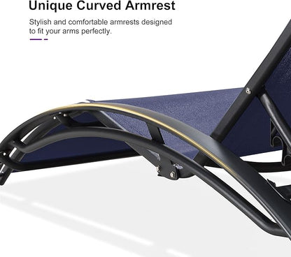 PURPLE LEAF Patio Chaise Lounge Set Outdoor Beach Pool Sunbathing Lawn Lounger Recliner Outside Tanning Chairs with Arm for All Weather Side Table Included Navy Blue