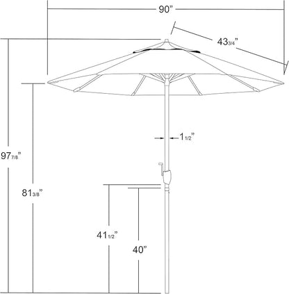 California Umbrella 7.5' Round Aluminum Outdoor Deck, Pool or Patio Umbrella, Crank Lift, Auto Tilt, Bronze Pole, Frost Blue