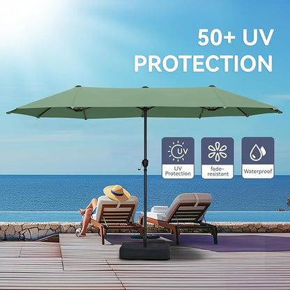 GREEN PARTY 13ft Rectangle Patio Umbrella, Double Sided Outdoor Table Umbrella with Crank & 1.5" Pole, Large Market Umbrella for Poolside Garden Deck Backyard, Mint
